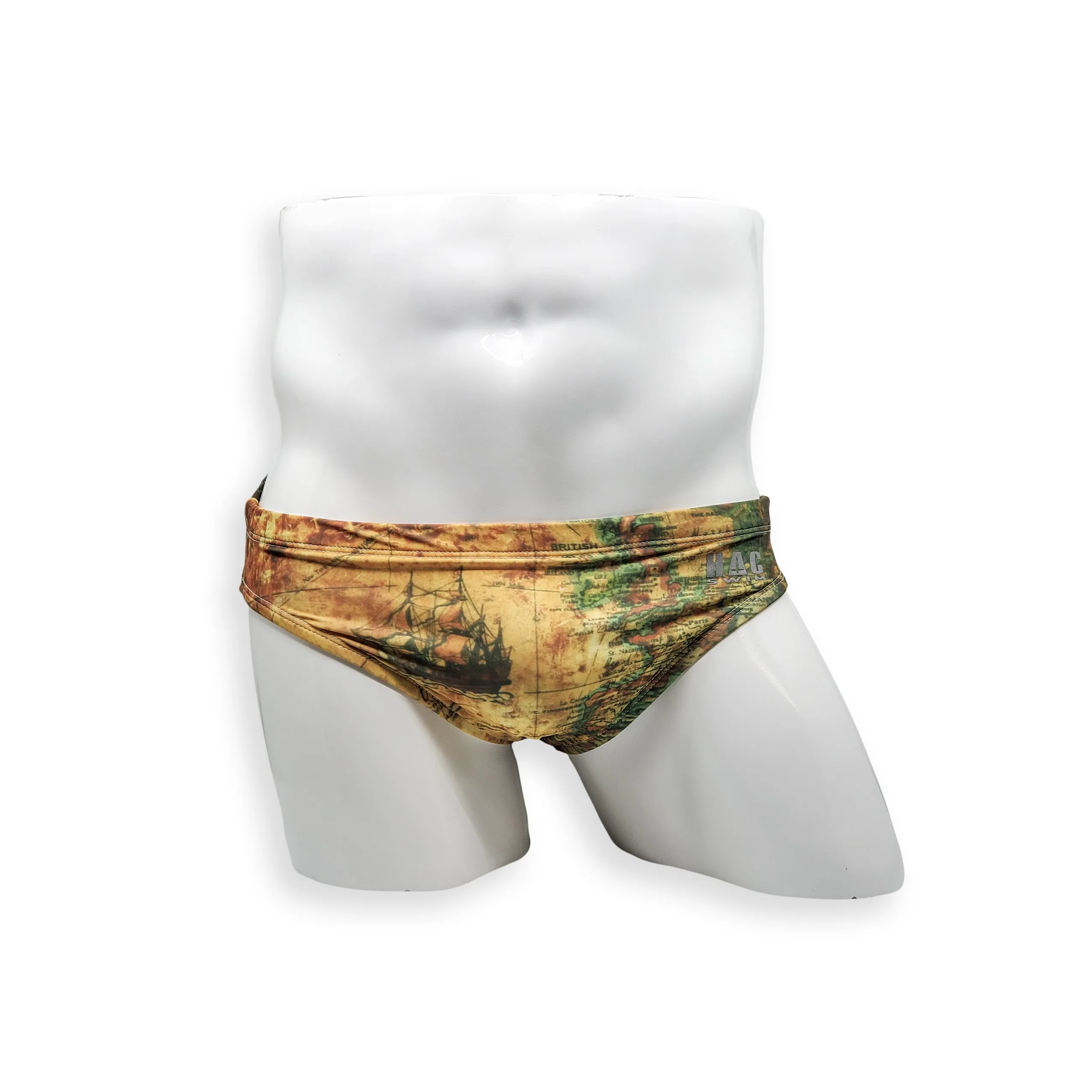 2 Inch Flat Front Swim Brief - Map