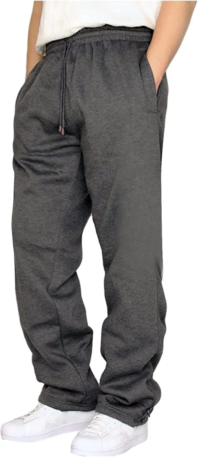 2024 Men's Fleece Cargo Sweatpants Drawstring Loose Fit Jogger Pants for Men with Pockets Stylish Hiking Work Trousers