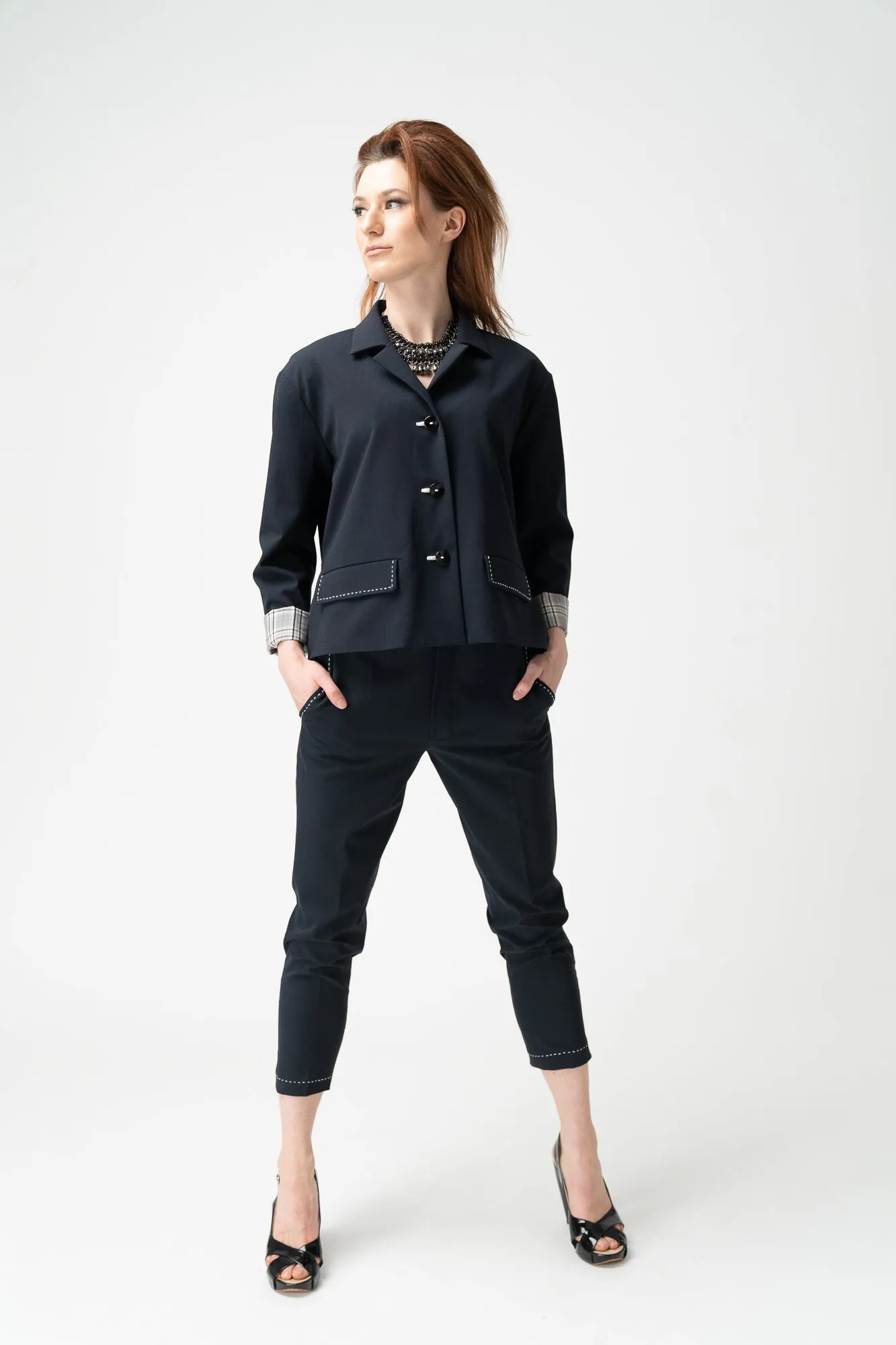 41-7 AGENDA Slim fit business trousers with pockets