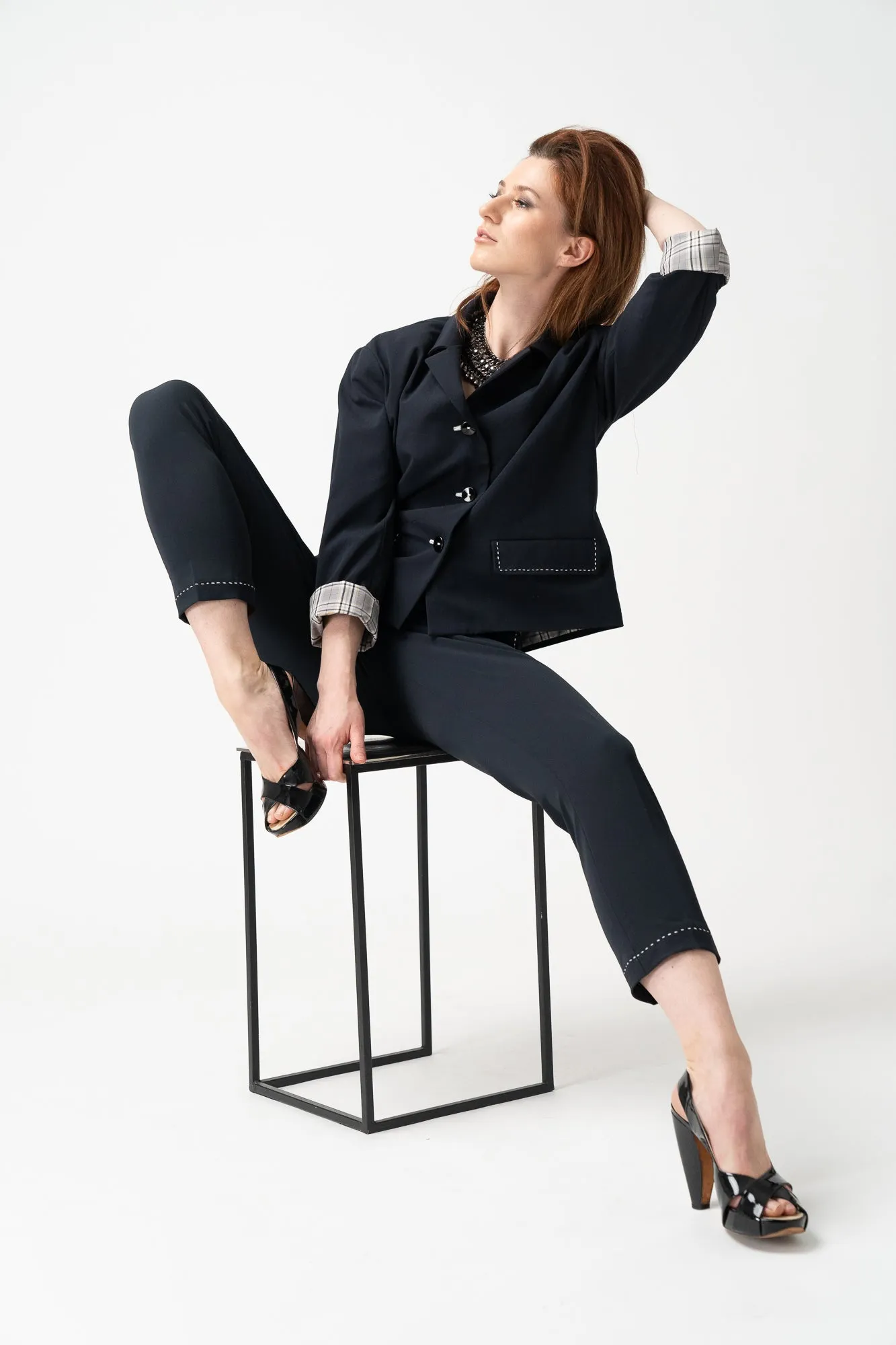 41-7 AGENDA Slim fit business trousers with pockets