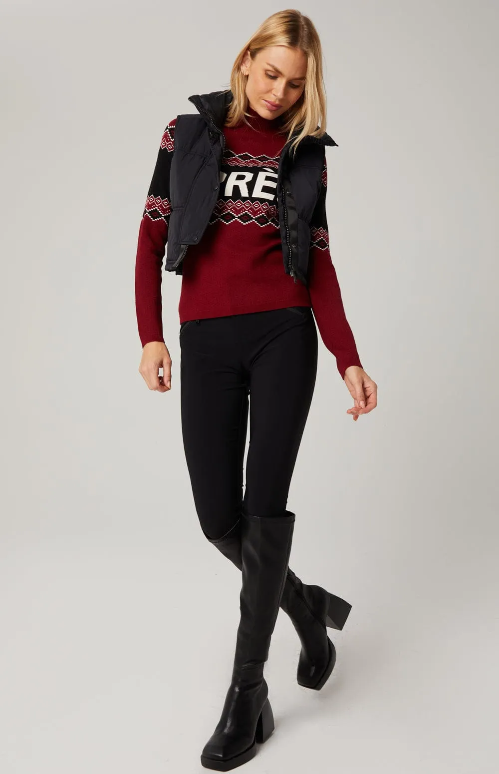 Aurora Mock Neck Ski Sweater | Deep Red