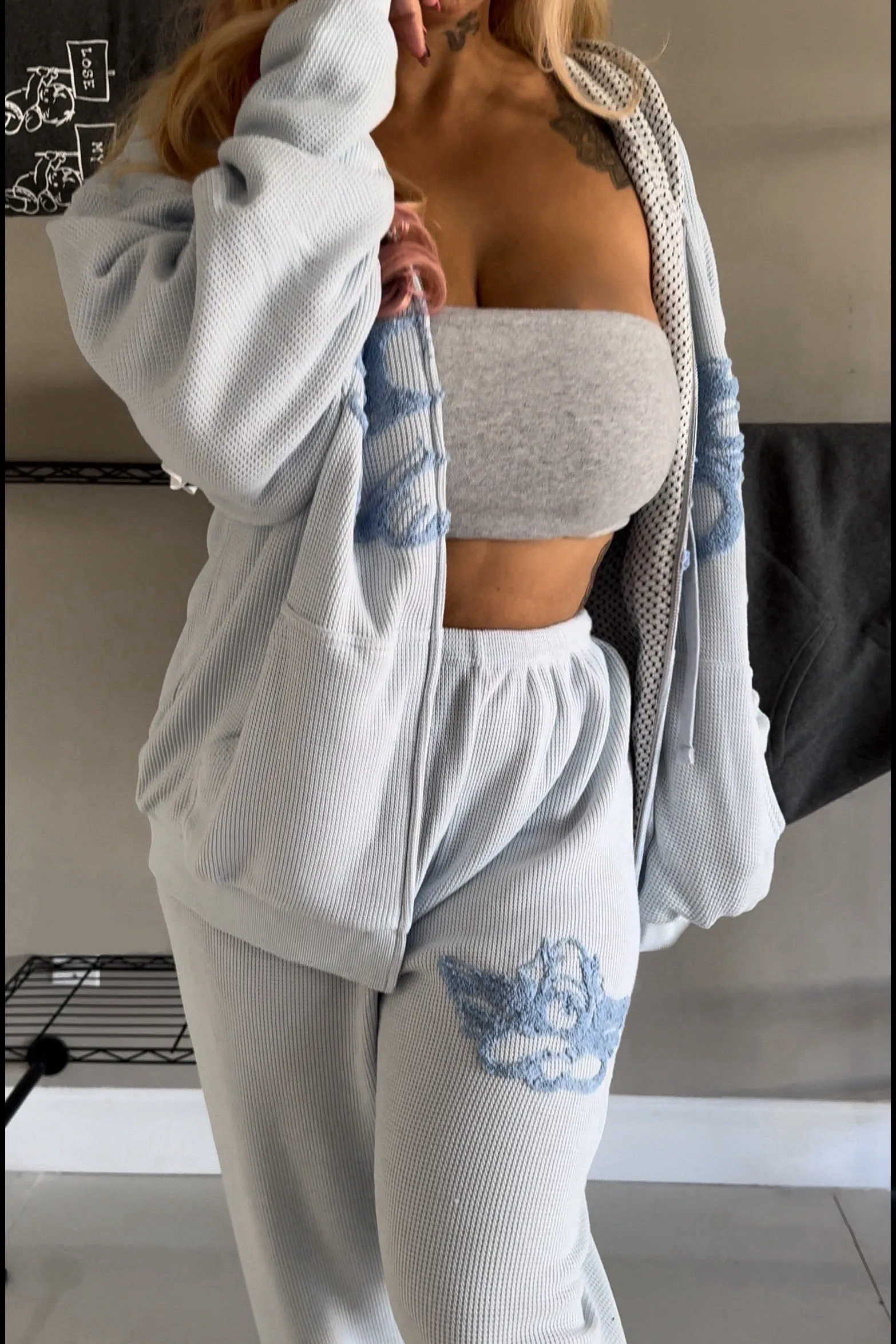 Boys Lie Made In Heaven Light Blue Cozy Waffle Knit Sweatpants
