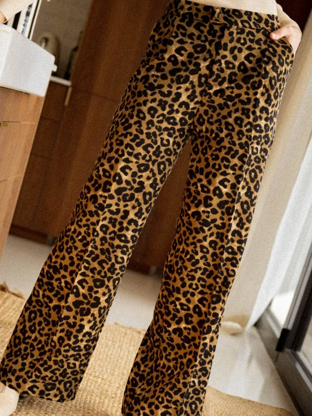 Casual Leopard Print Wide-Leg Pants