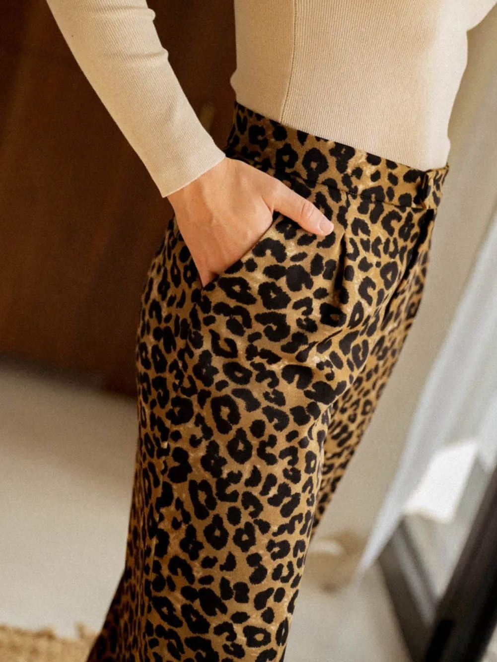 Casual Leopard Print Wide-Leg Pants