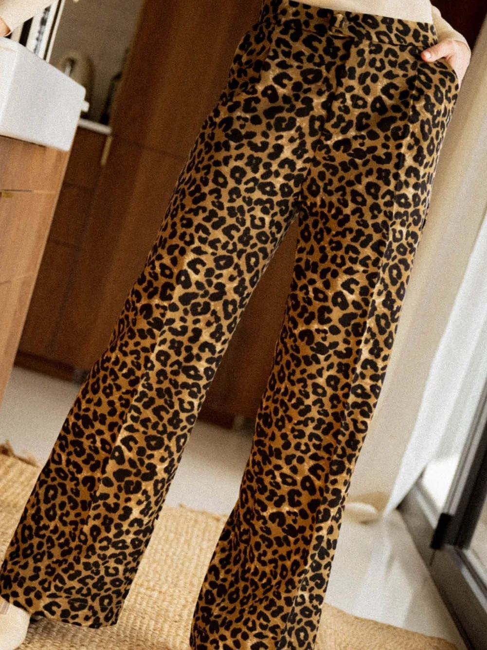 Casual Leopard Print Wide-Leg Pants
