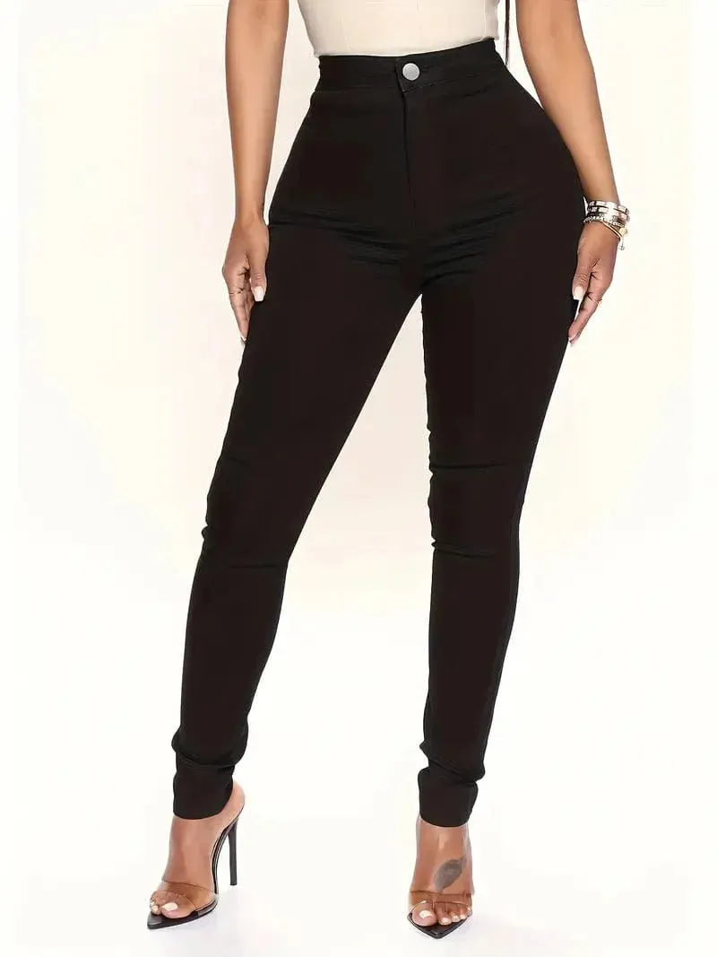Casual Solid Slim Fit Skinny Pockets Pants