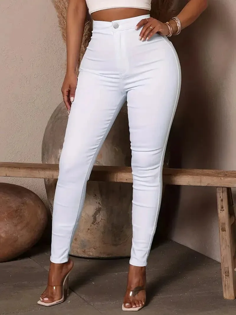 Casual Solid Slim Fit Skinny Pockets Pants