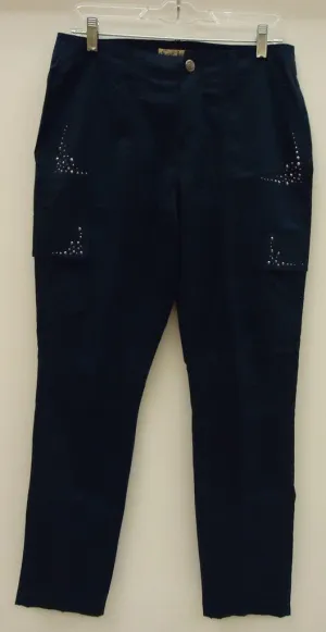 Earl Jean Cargo Pants Cotton Female Adult 10 Navy Blue Solid w/ Studs BFEJ1 -- New No Tags