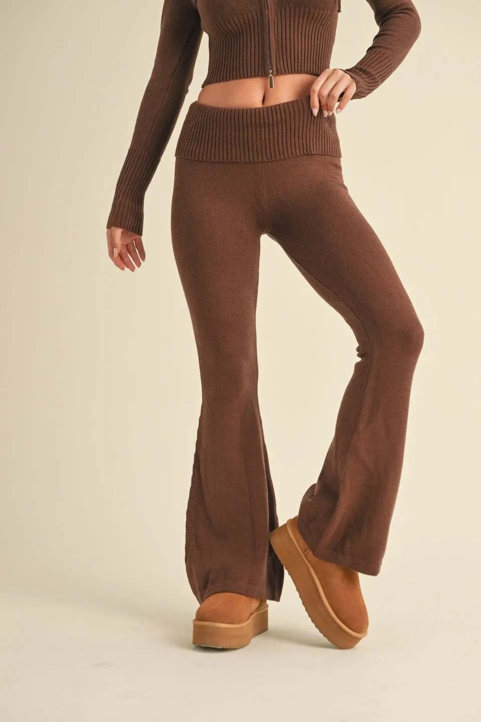 Fold Over Flare Sweater Pants, Chocolate