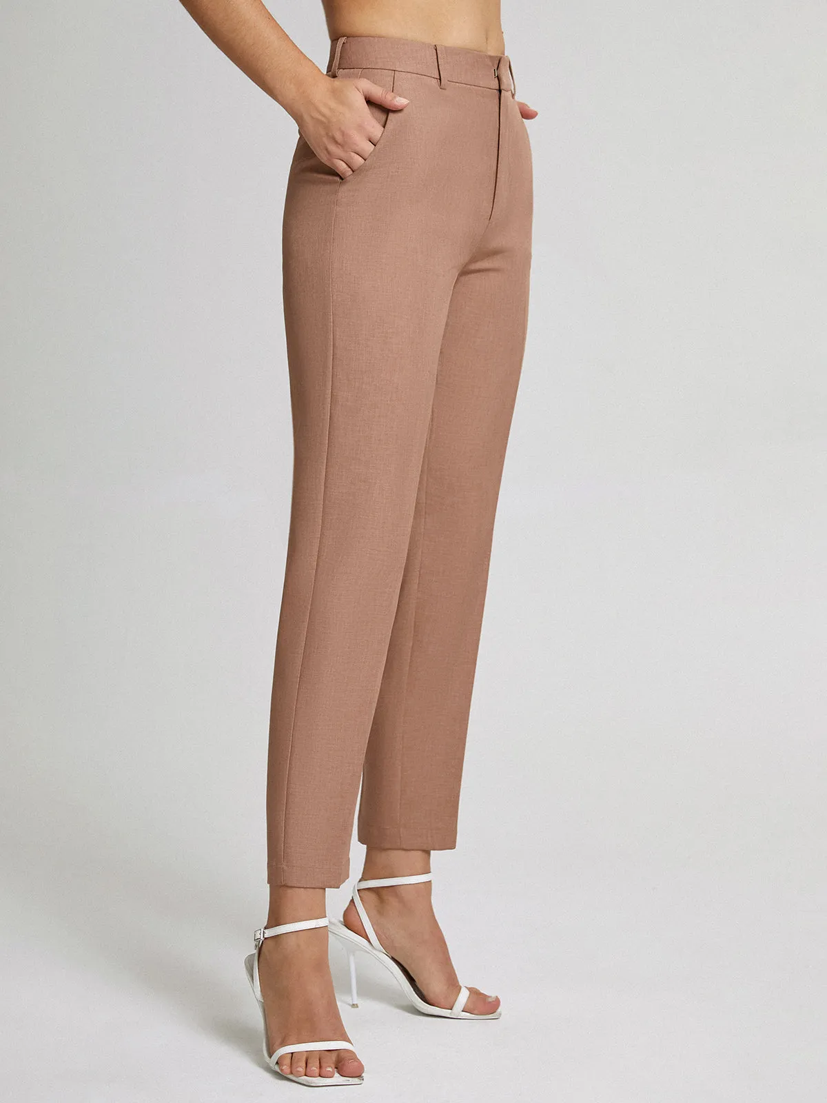 High Waisted Cropped Trendy Skinny Straight Leg Trousers