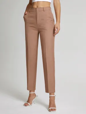 High Waisted Cropped Trendy Skinny Straight Leg Trousers