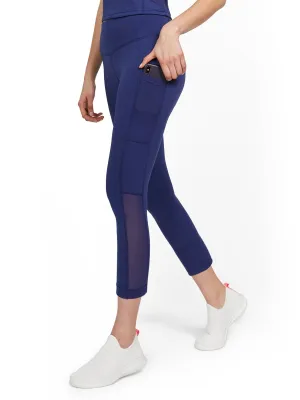 High-Waisted Side-Pocket Mesh Capri Legging - Twilight Blue