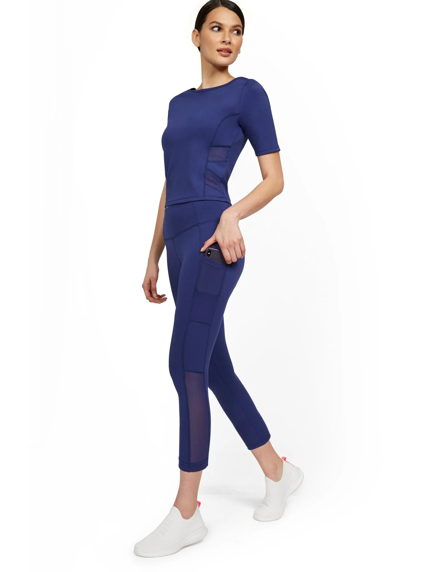 High-Waisted Side-Pocket Mesh Capri Legging - Twilight Blue