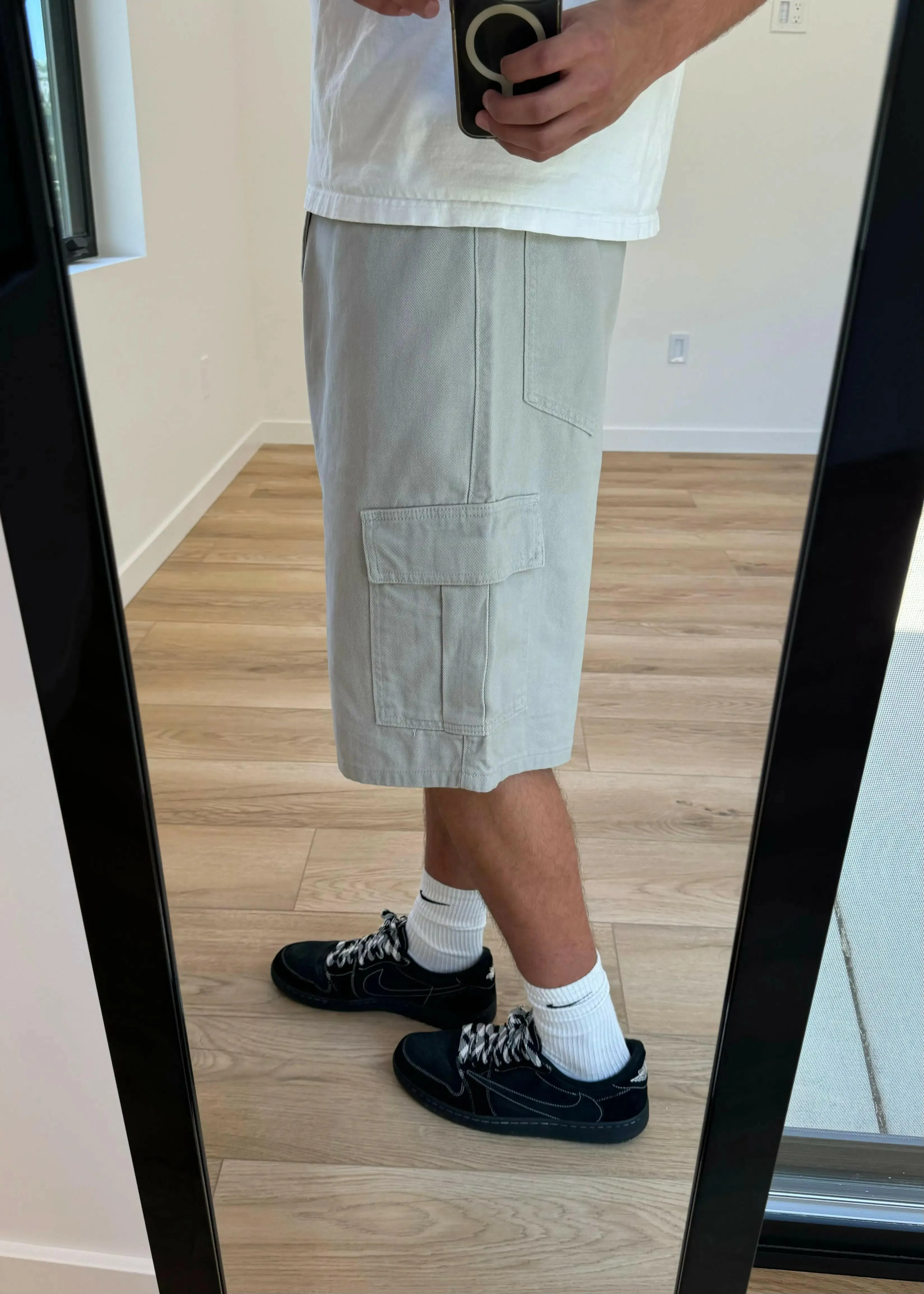 Light Gray Baggy Long Cargo Jorts