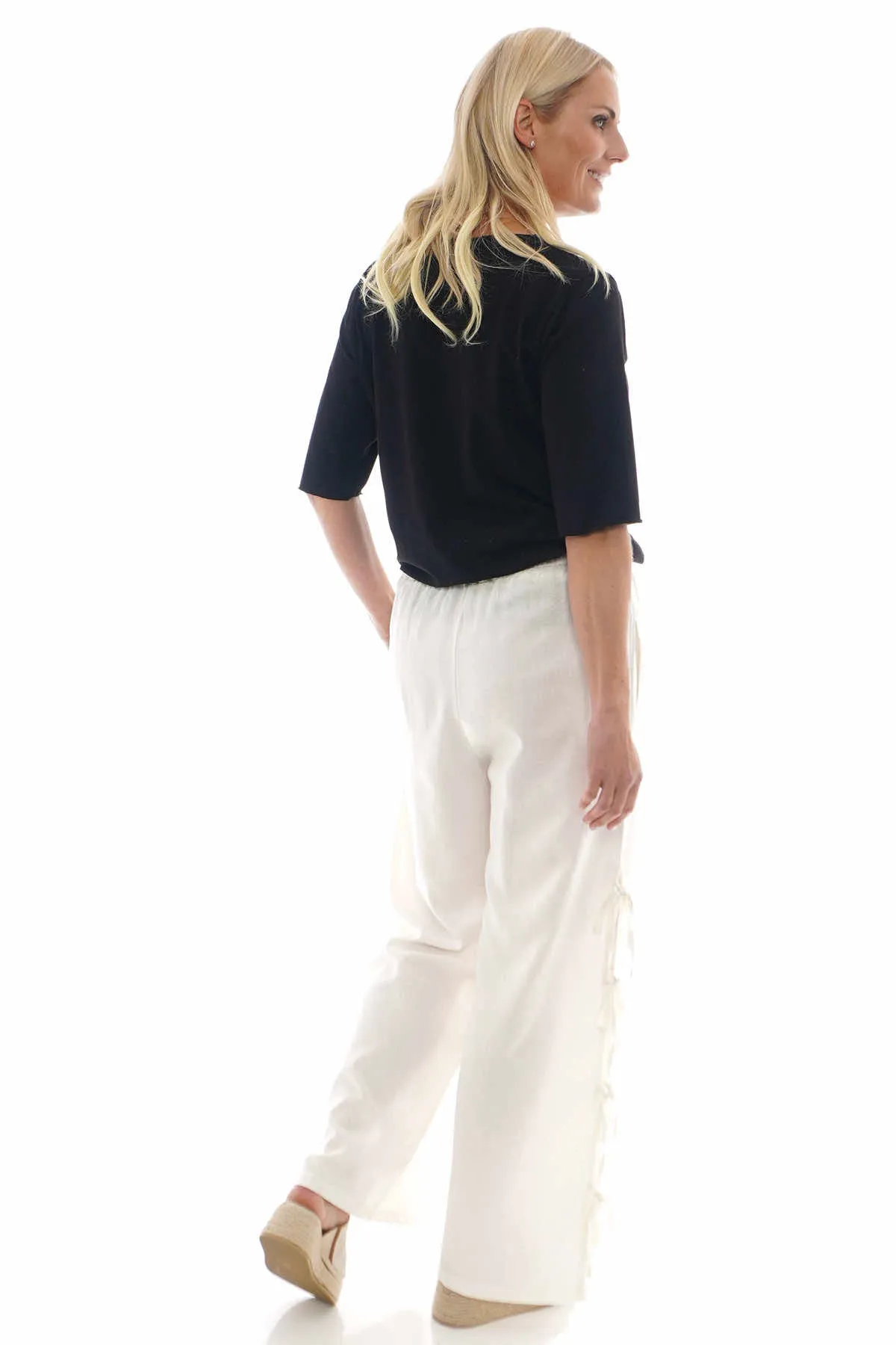 Macie Tie Leg Linen Trousers Cream