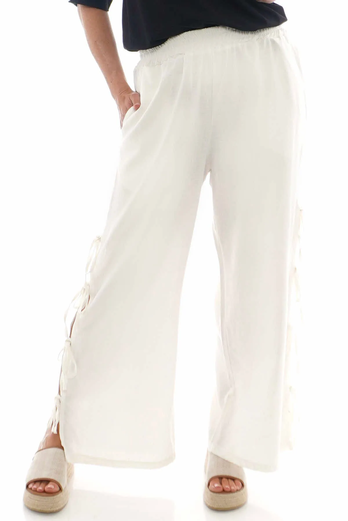Macie Tie Leg Linen Trousers Cream