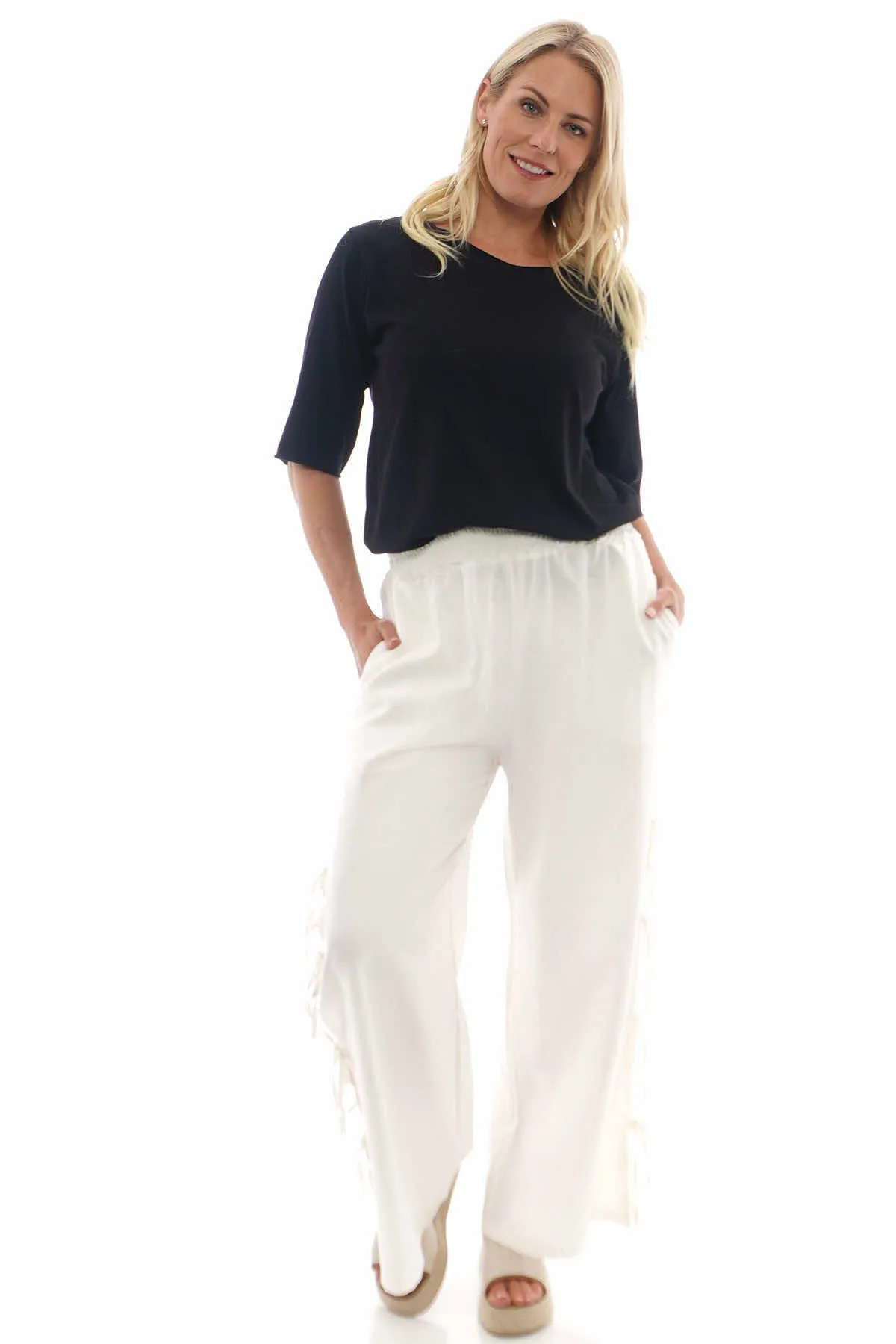 Macie Tie Leg Linen Trousers Cream