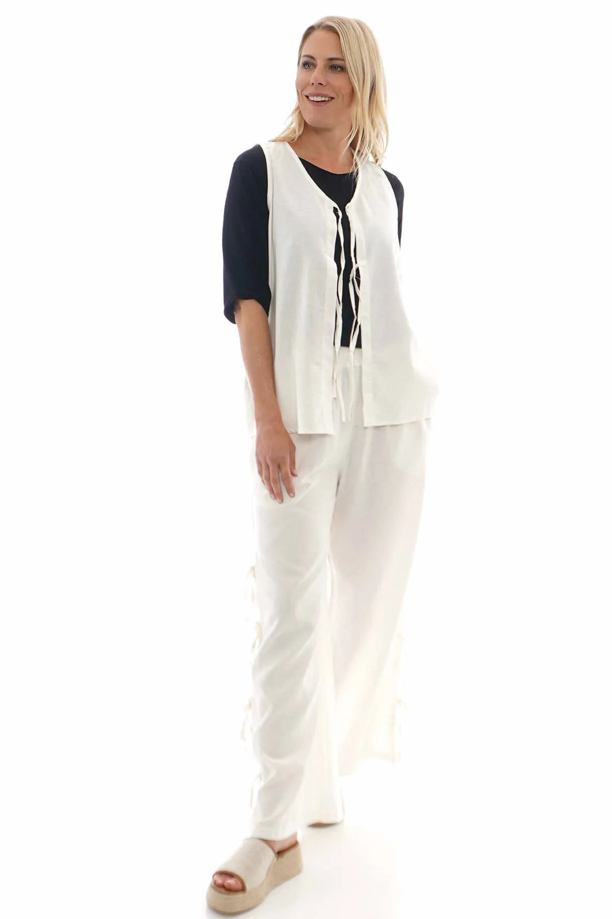 Macie Tie Leg Linen Trousers Cream