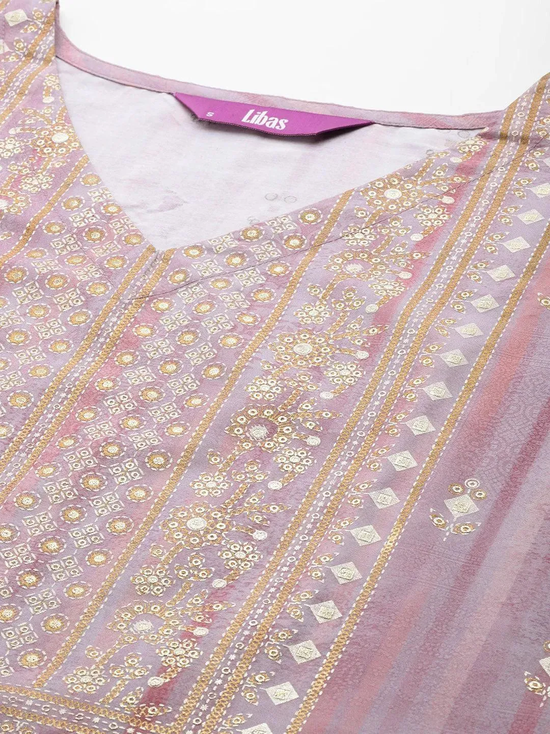 Mauve Printed Silk Blend Kaftan Kaftan With Trousers