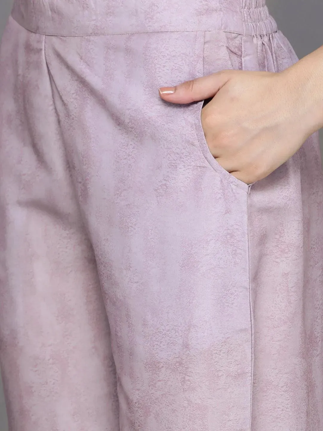 Mauve Printed Silk Blend Kaftan Kaftan With Trousers