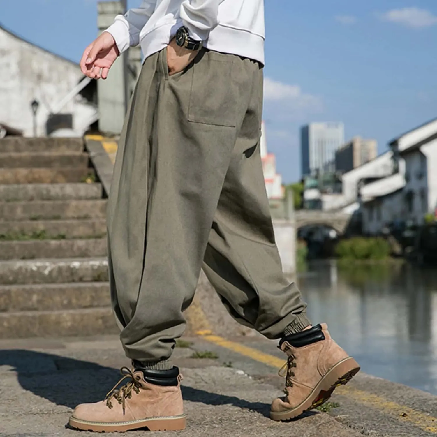 Mens Baggy Hip Hop Joggers Casual Trendy Harem Pants Cargo Hippie Loose Fit Drop Crotch Tapered Trousers Streetwear