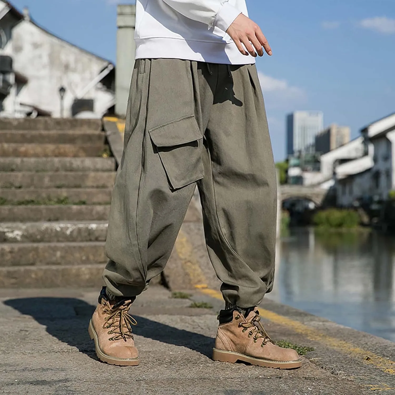 Mens Baggy Hip Hop Joggers Casual Trendy Harem Pants Cargo Hippie Loose Fit Drop Crotch Tapered Trousers Streetwear