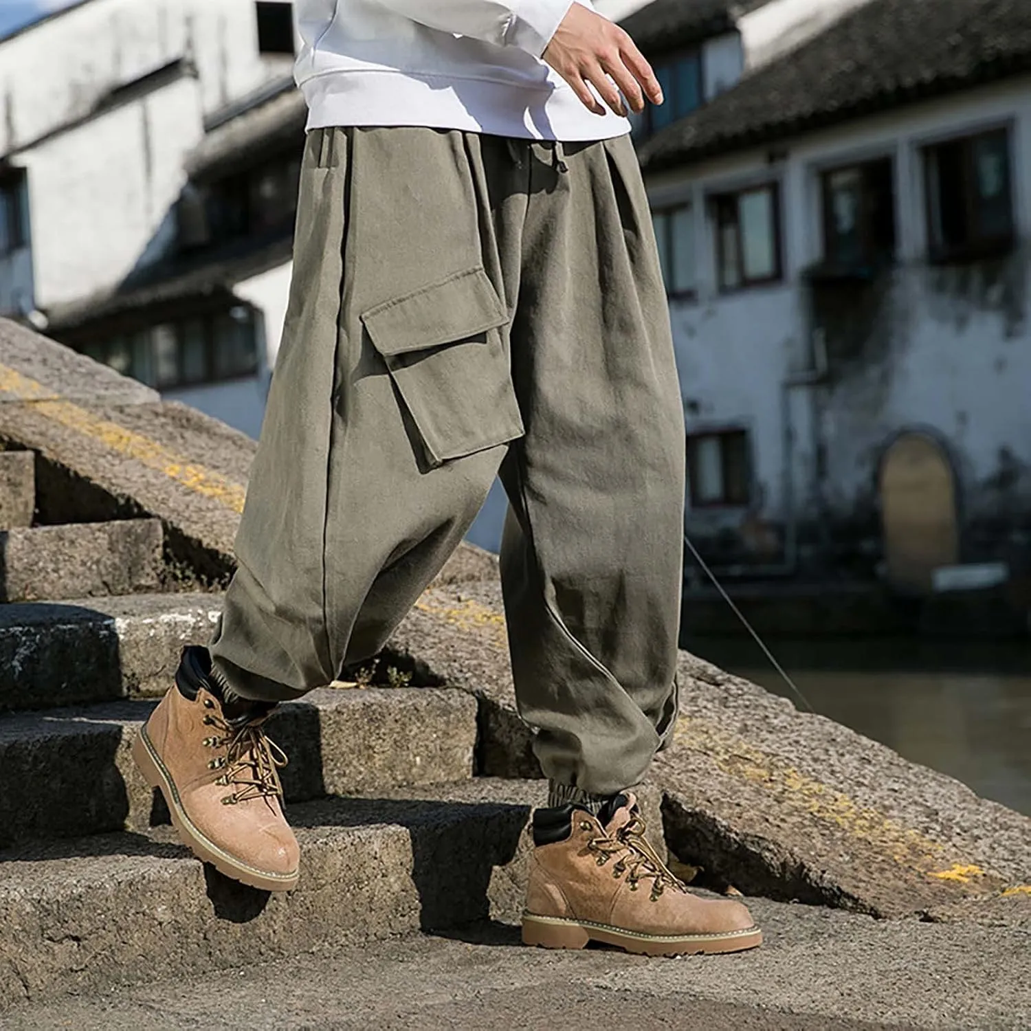 Mens Baggy Hip Hop Joggers Casual Trendy Harem Pants Cargo Hippie Loose Fit Drop Crotch Tapered Trousers Streetwear
