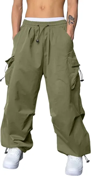 Men's Parachute Pants Loose Fit Y2K Sweatpants Casual Baggy Cargo Pant Y2K Hip Hop Streetwear Harem Pants with Pocket