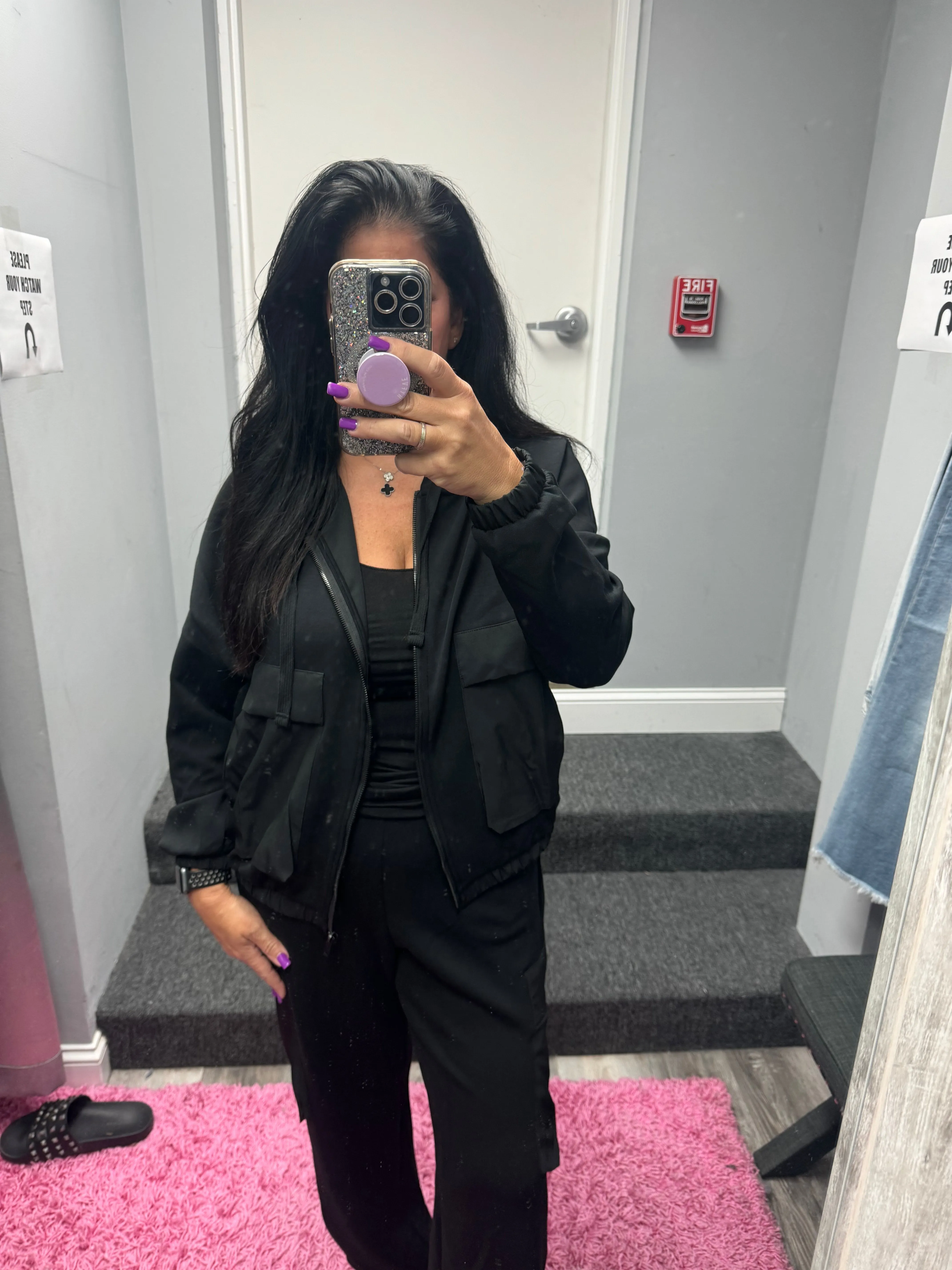 MODAL POLY SPAN SCUBA POCKET HOODIE JACKET - BLACK