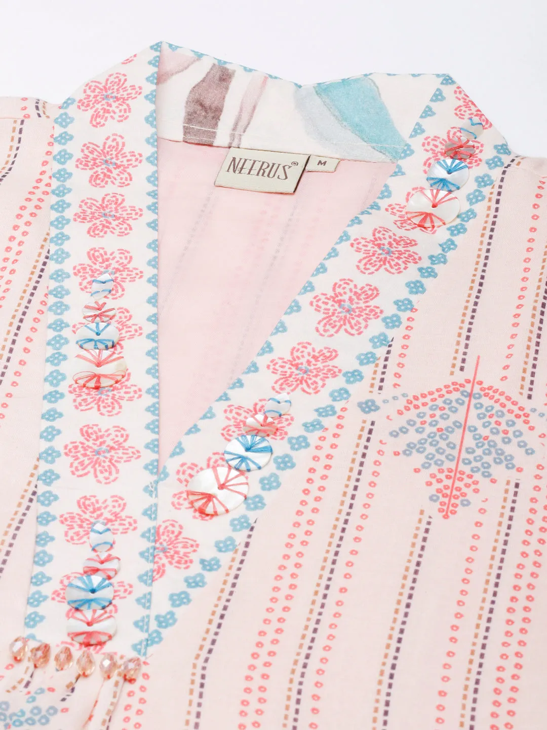 Neerus Peach Panelled Straight Kurta and Trousers