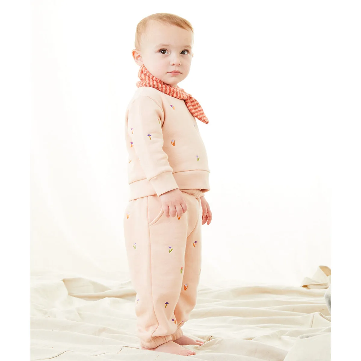 Oeuf Baby Embroidered Sweatshirt Silver Peony
