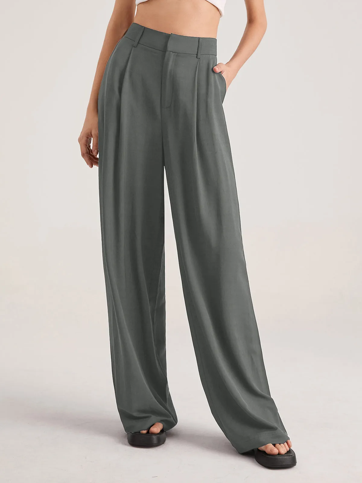 Oversized High Waisted Trendy Pleat Front Trousers