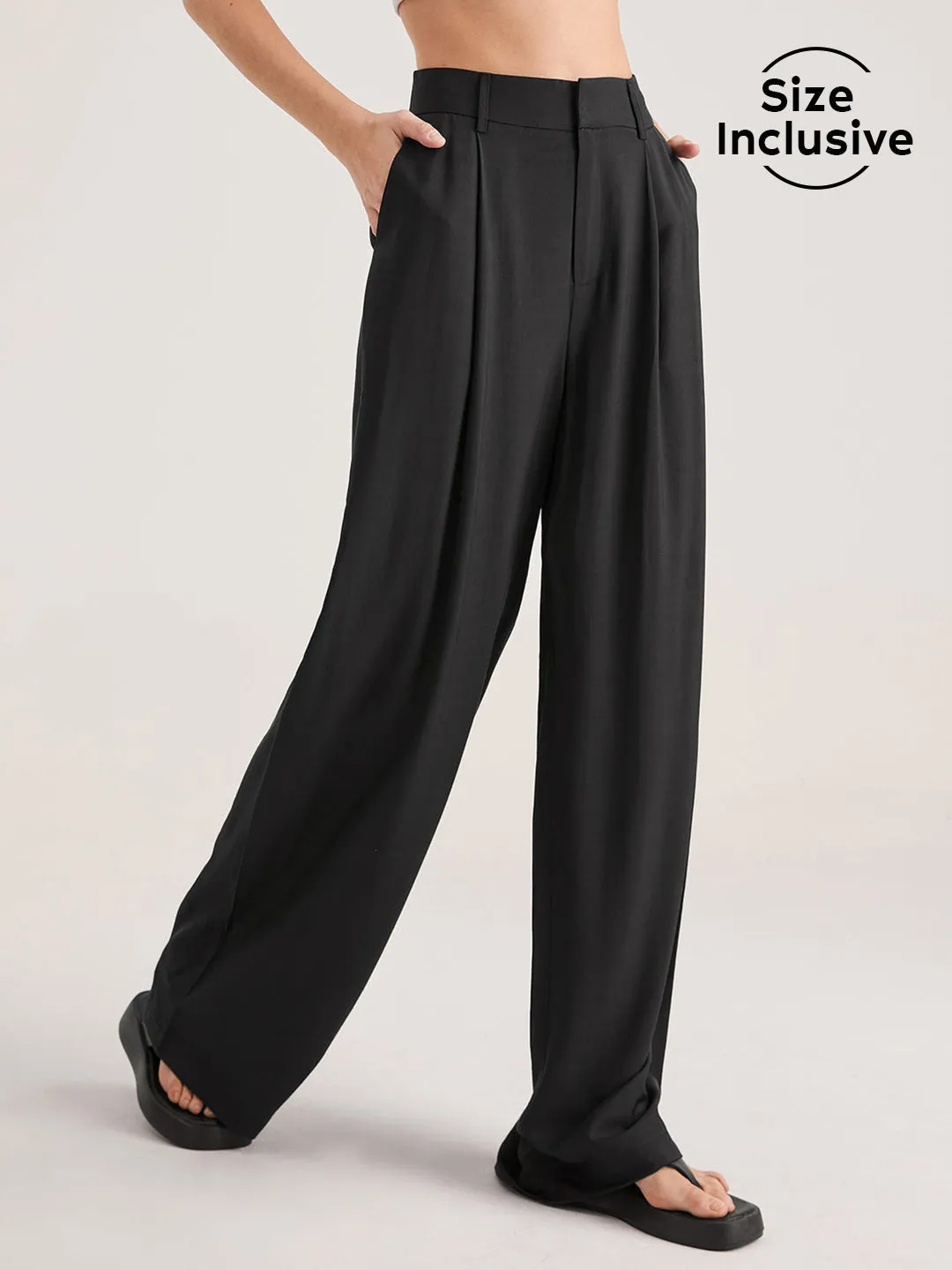 Oversized High Waisted Trendy Pleat Front Trousers