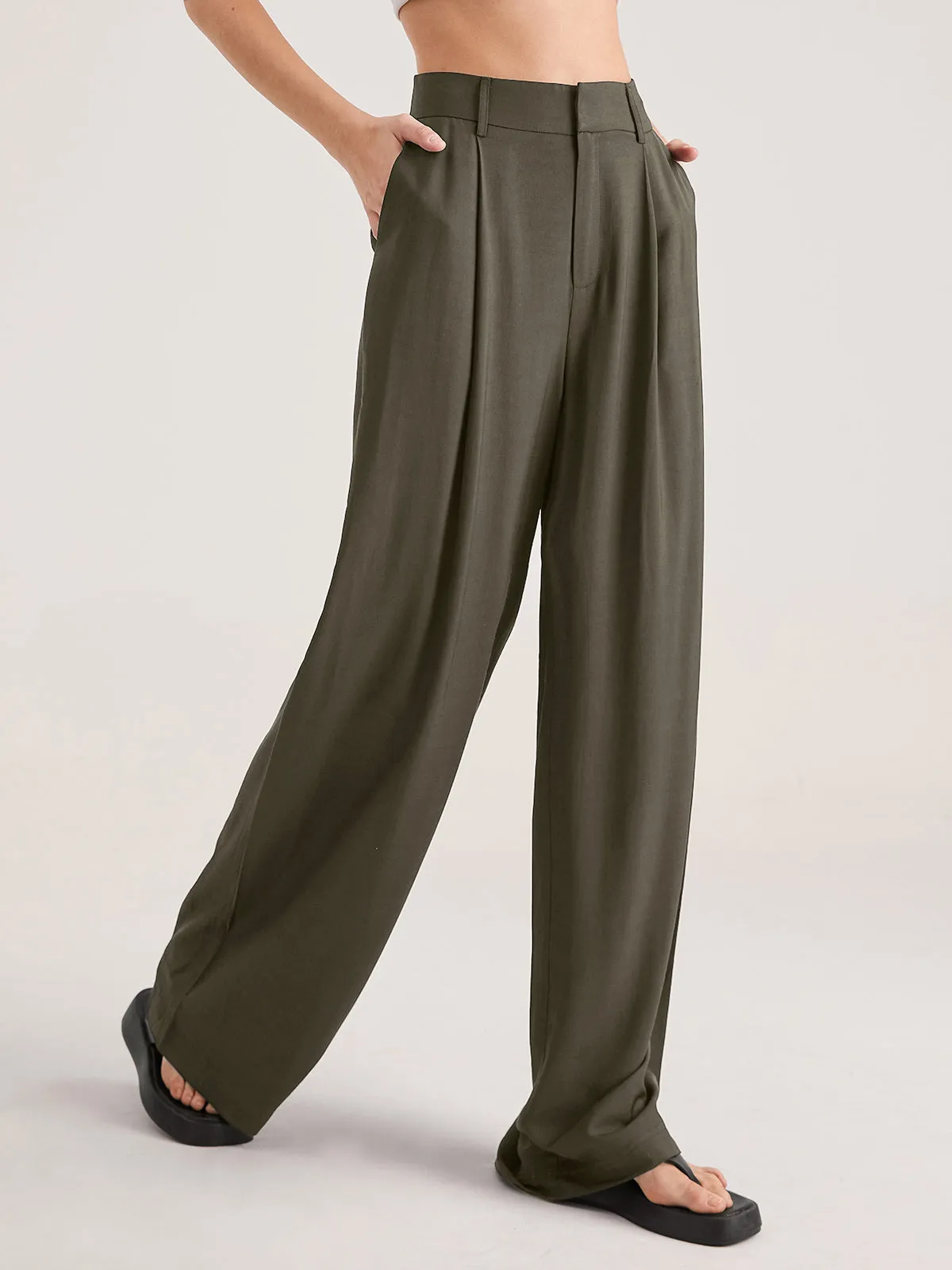 Oversized High Waisted Trendy Pleat Front Trousers