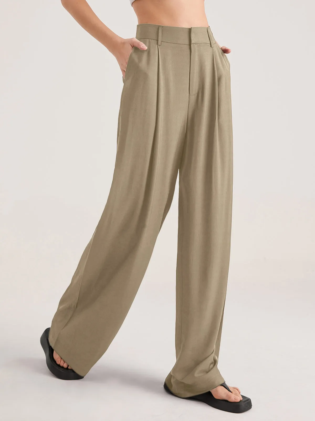 Oversized High Waisted Trendy Pleat Front Trousers