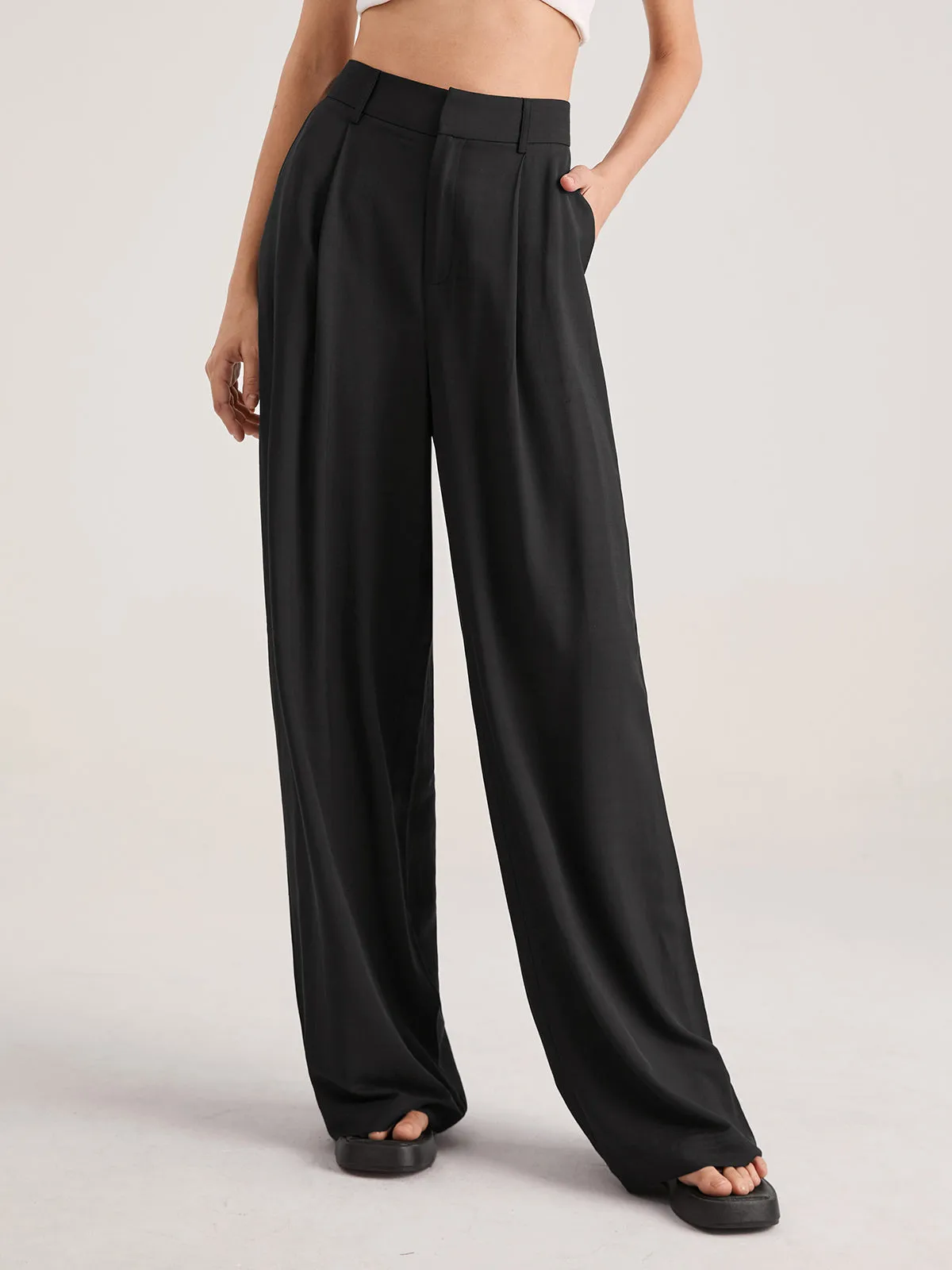 Oversized High Waisted Trendy Pleat Front Trousers