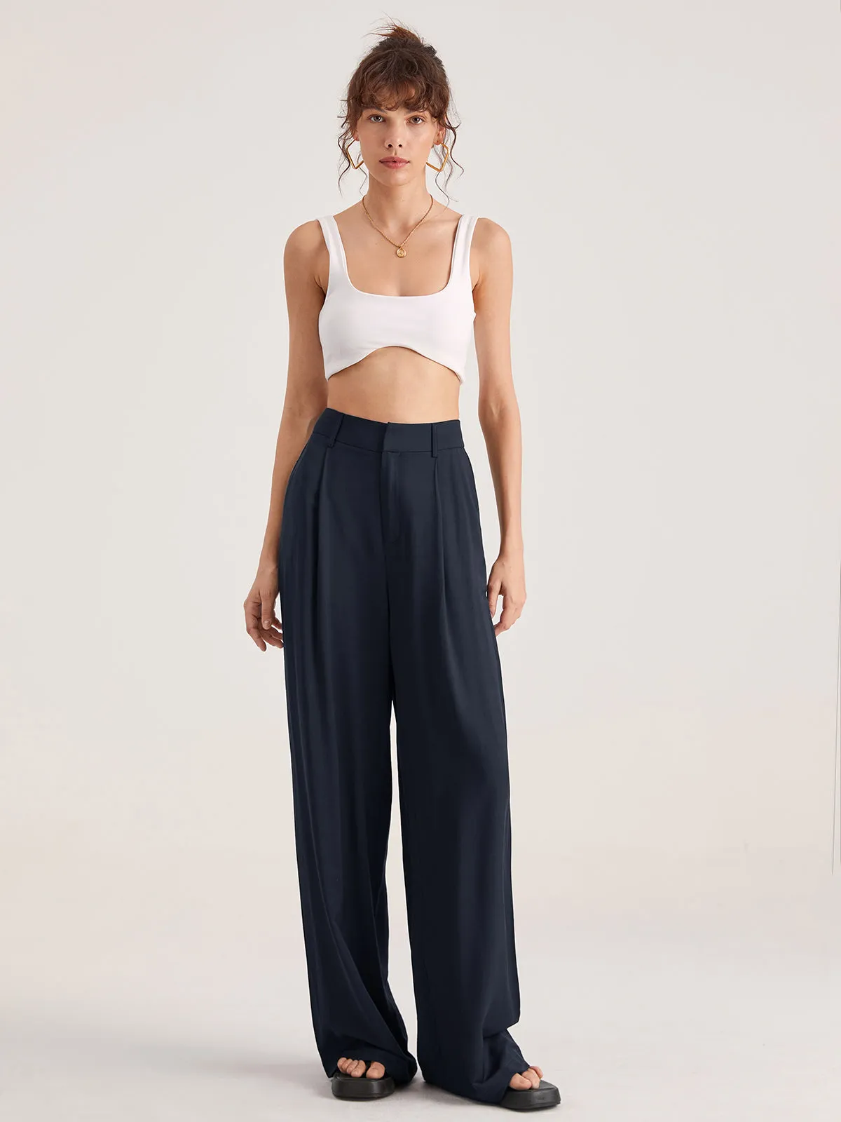 Oversized High Waisted Trendy Pleat Front Trousers