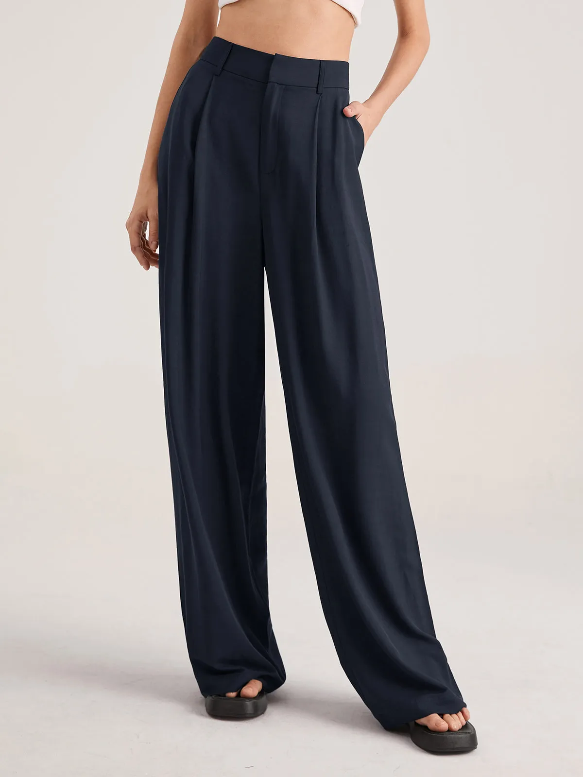 Oversized High Waisted Trendy Pleat Front Trousers