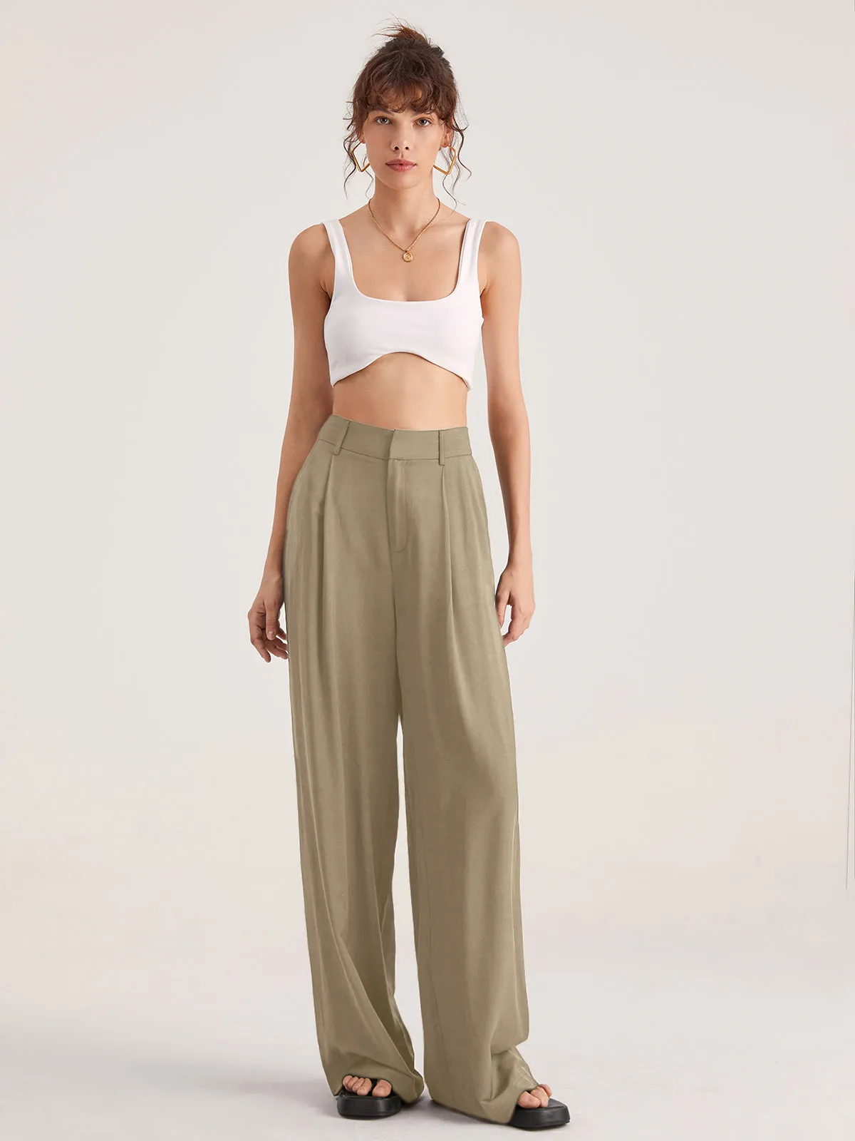 Oversized High Waisted Trendy Pleat Front Trousers