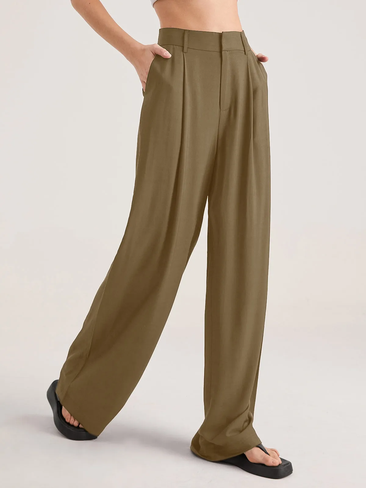 Oversized High Waisted Trendy Pleat Front Trousers