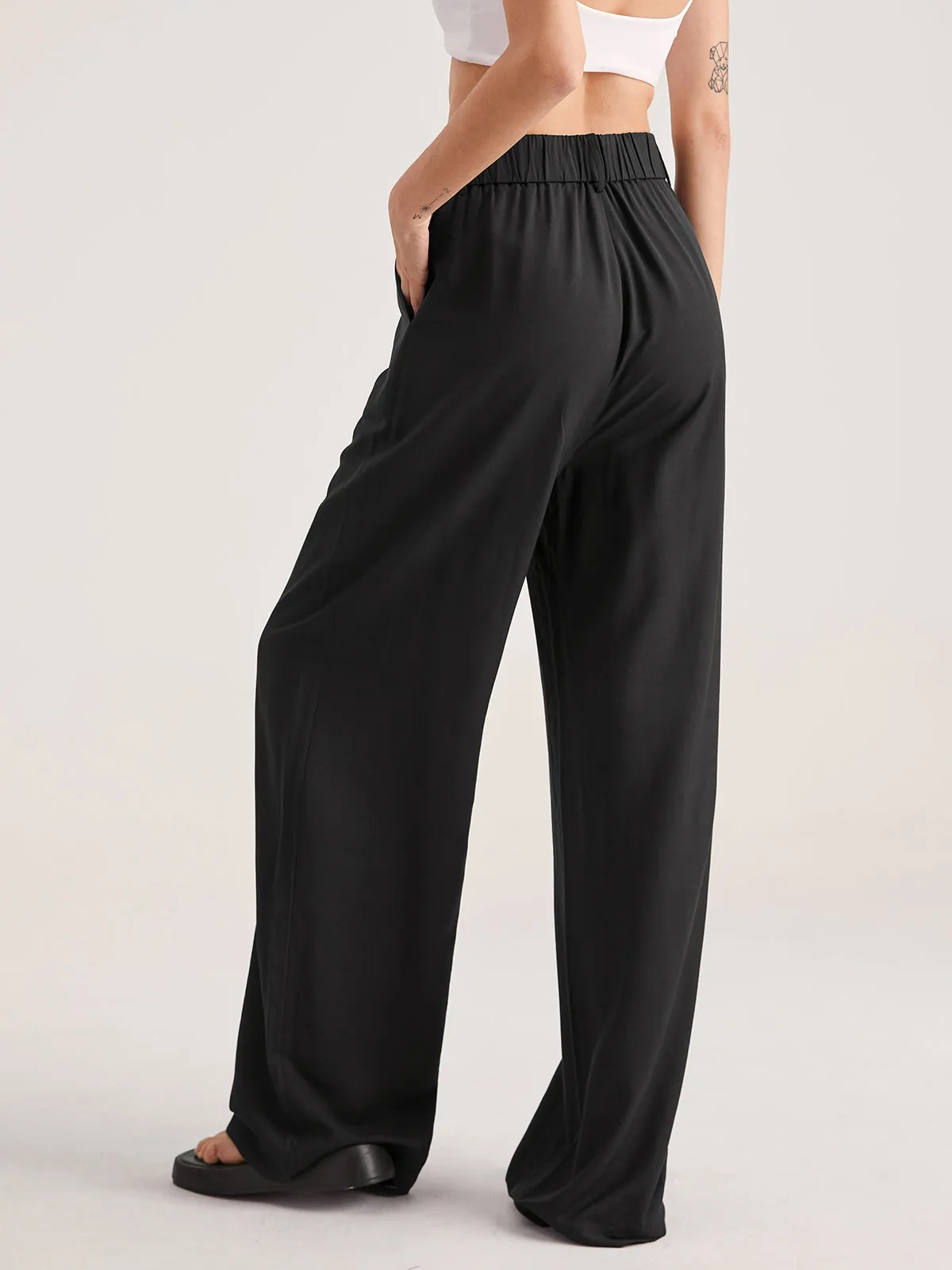 Oversized High Waisted Trendy Pleat Front Trousers
