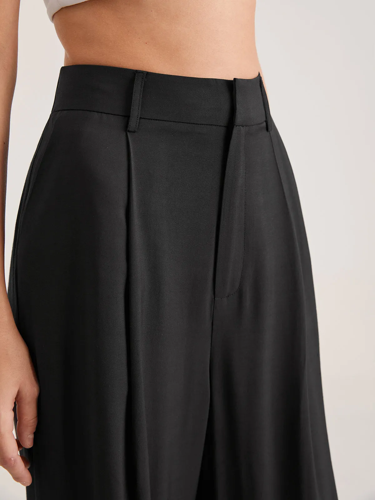 Oversized High Waisted Trendy Pleat Front Trousers