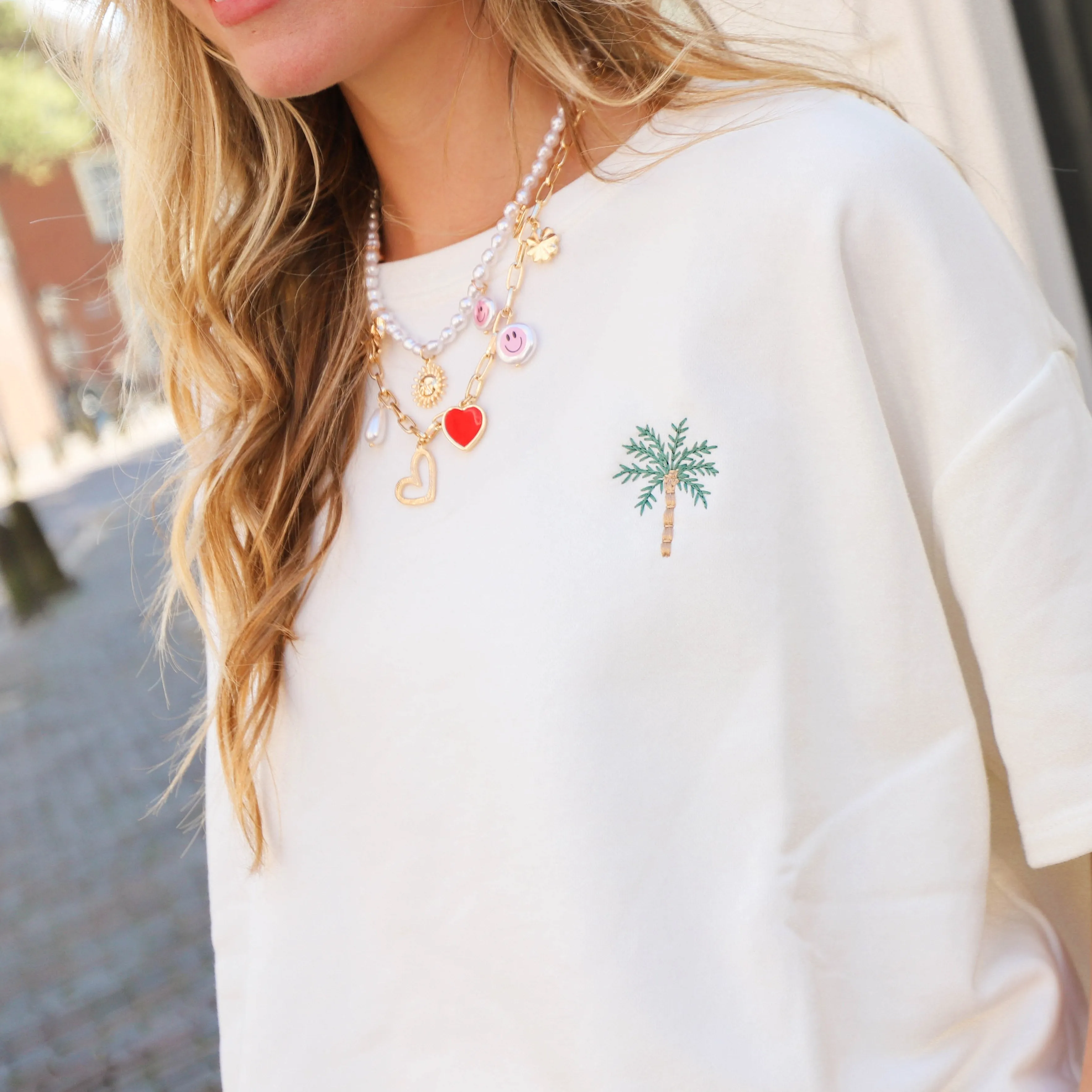 Palm tree two piece jogging set ecru