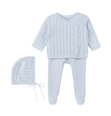 Pointelle Wrap Set w/ Hat- Blue