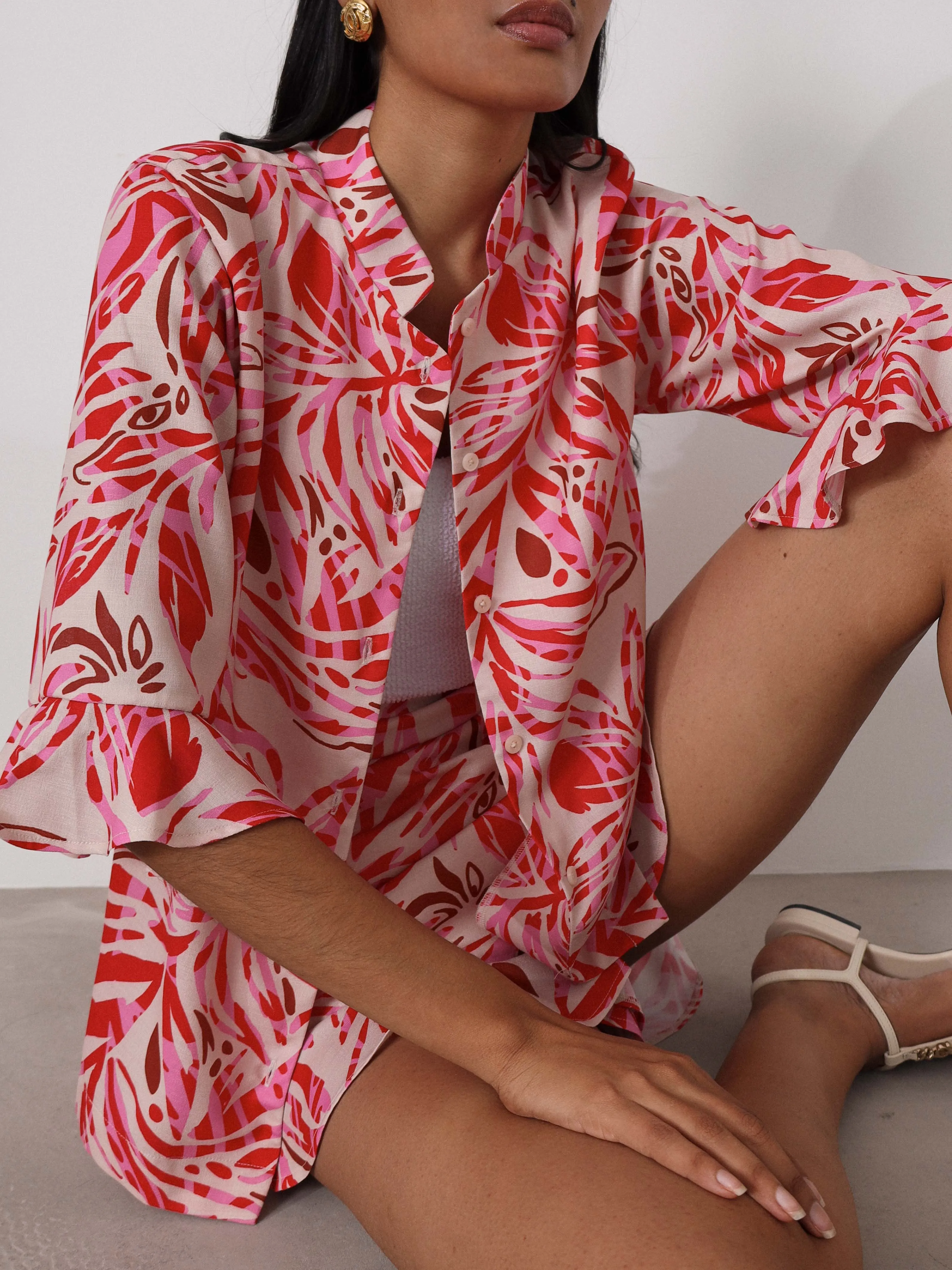 Rya Printed Frill Shorts | Red/Pink