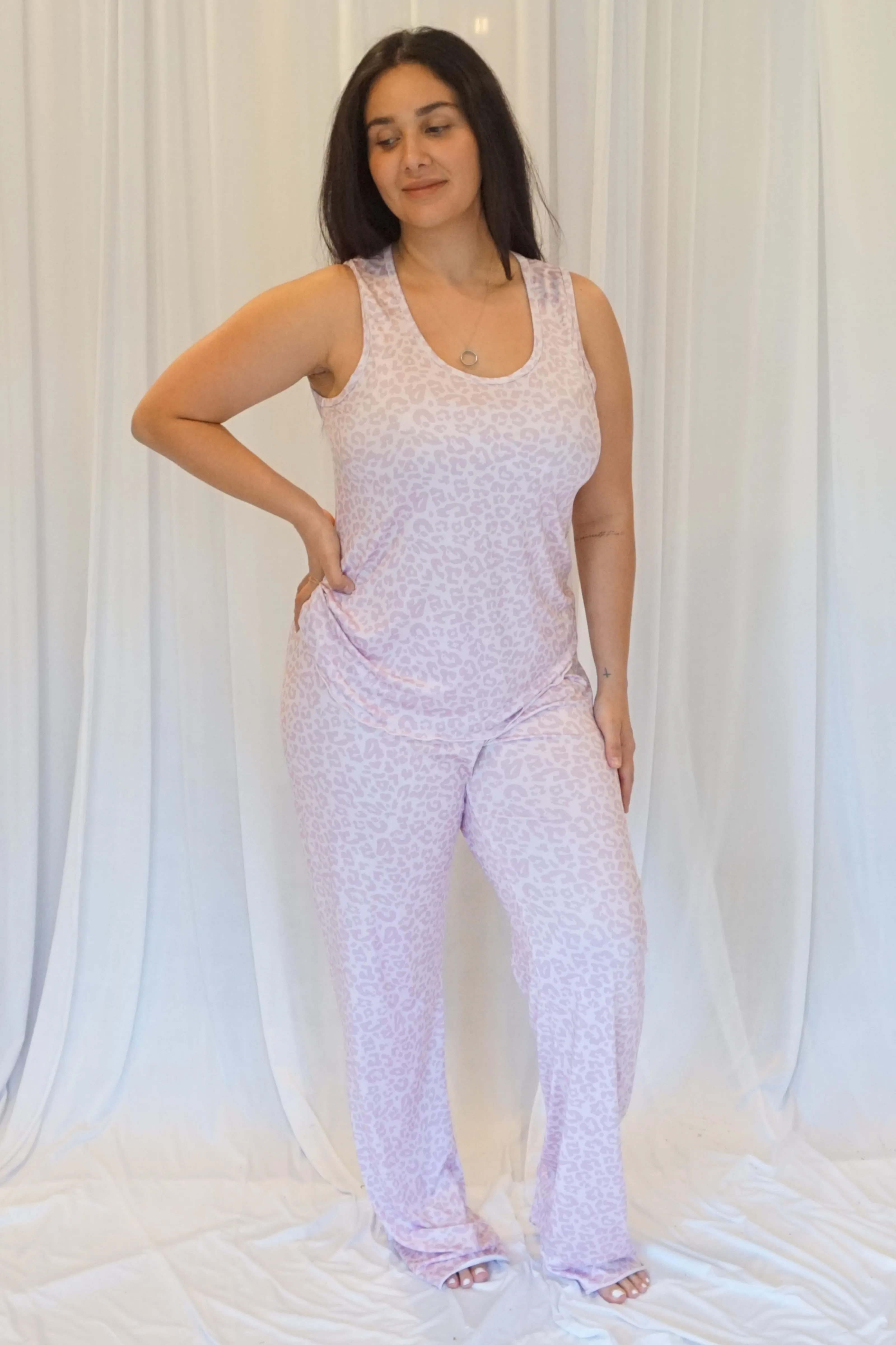 Slinky Cooling Pink Leopard Pajama Pants Set