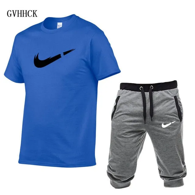 Summer New Tracksuit Men Shorts Casual Men's Sportswear Suit Shorts Brand Clothing Two Pieces Top Tee Shorts Sweat Suits 2019