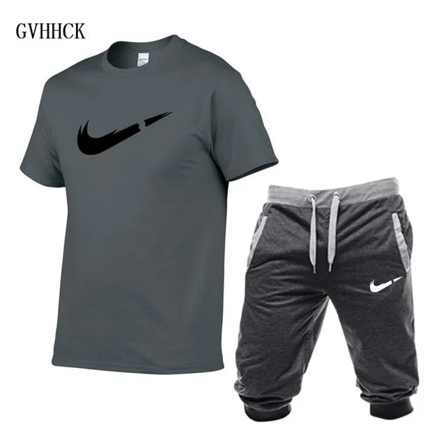 Summer New Tracksuit Men Shorts Casual Men's Sportswear Suit Shorts Brand Clothing Two Pieces Top Tee Shorts Sweat Suits 2019