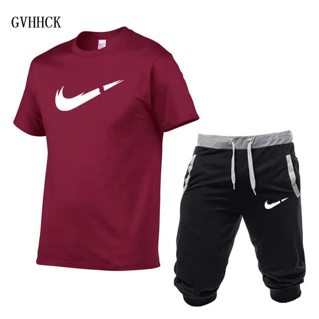 Summer New Tracksuit Men Shorts Casual Men's Sportswear Suit Shorts Brand Clothing Two Pieces Top Tee Shorts Sweat Suits 2019