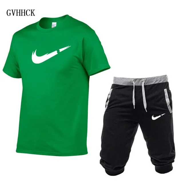 Summer New Tracksuit Men Shorts Casual Men's Sportswear Suit Shorts Brand Clothing Two Pieces Top Tee Shorts Sweat Suits 2019